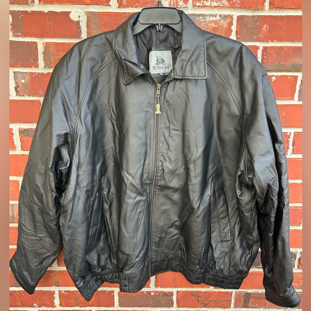 Burk’s Bay Men’s Big & Tall Long Sleeve Full Zip 5XL Black Leather Jacket Coat